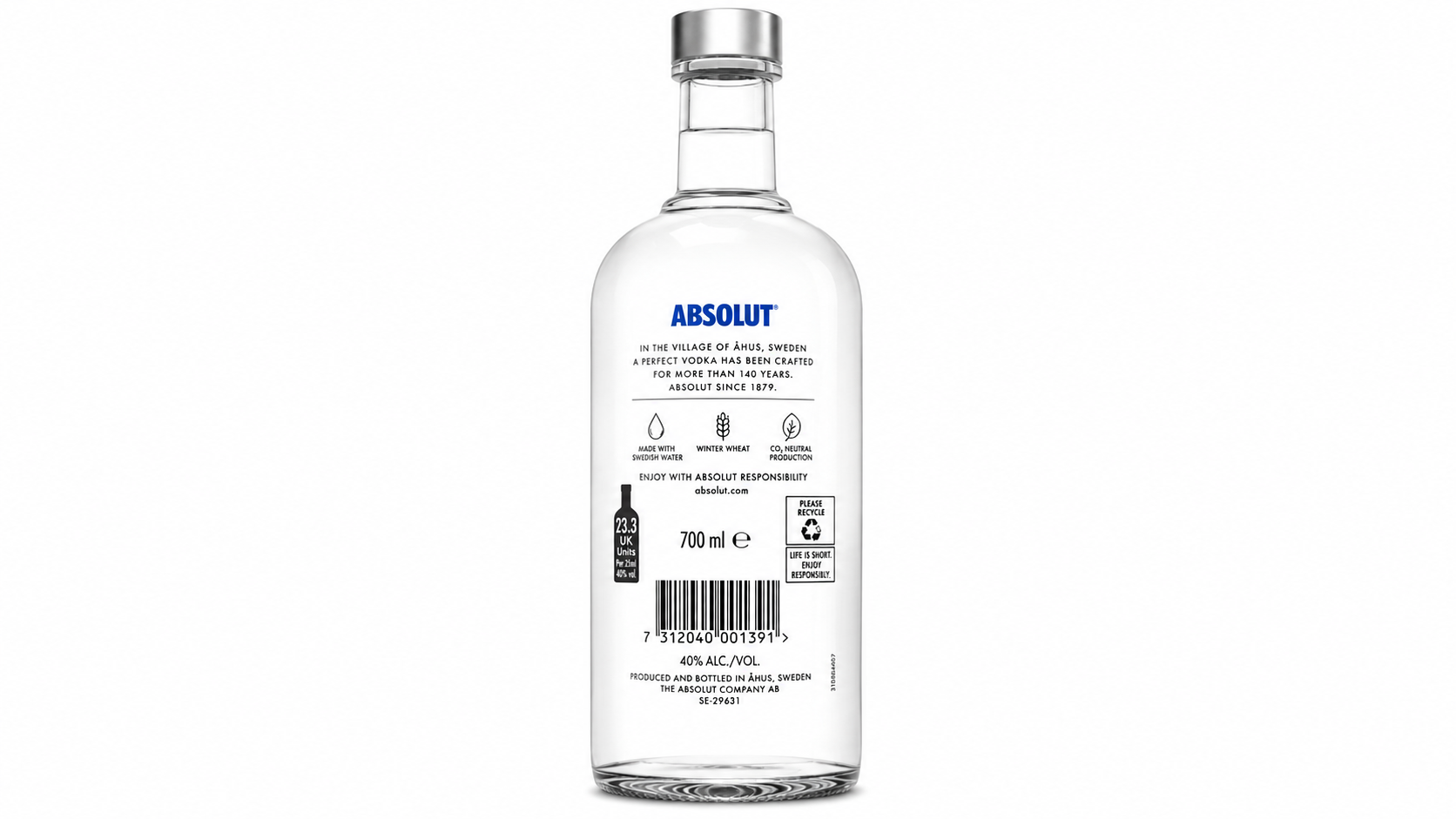 Vodka Absolut Original Botella Cristal 70 cl - Imagen 2