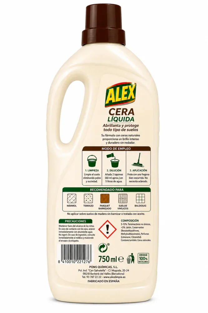 Alex Cera Liquida 750 ml Botella Plástico - Imagen 2