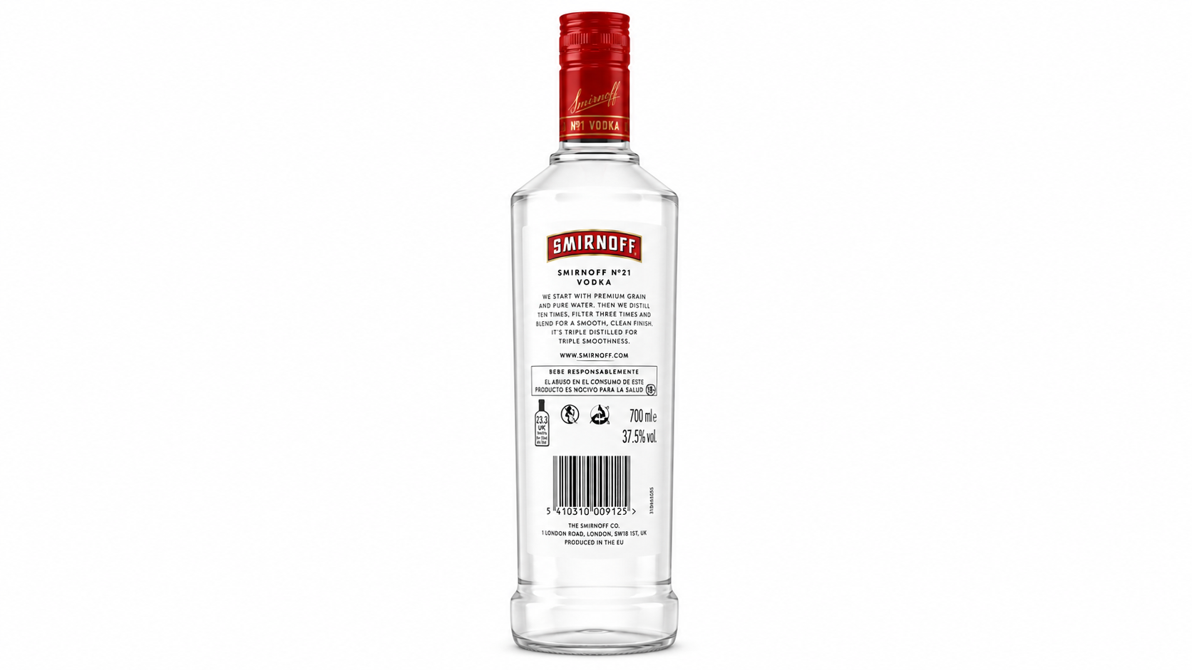 Vodka Smirnoff Red Label Botella Cristal 70 cl - Imagen 2