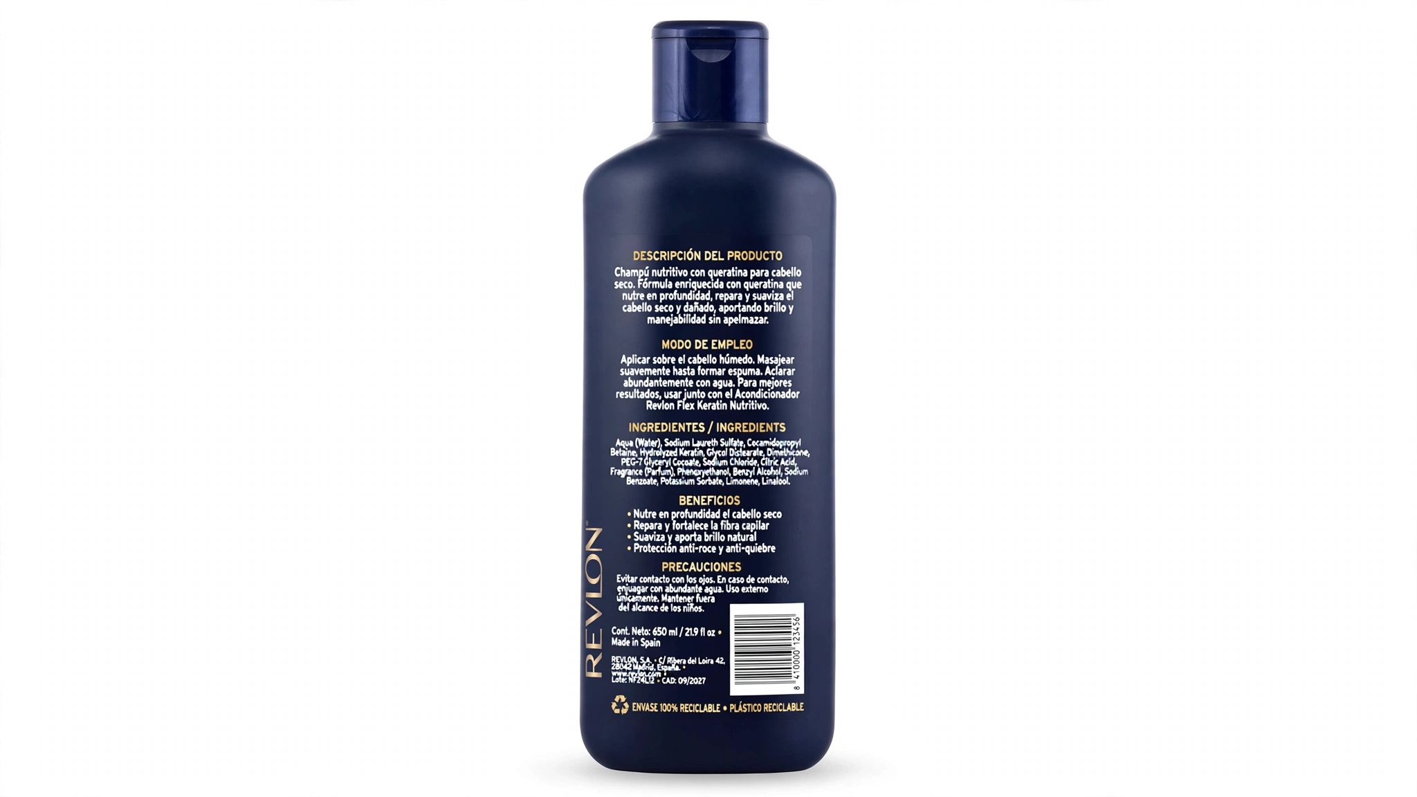 Revlon Flex Keratin Nutritivo Cabello Seco Champú 650ml - Imagen 2