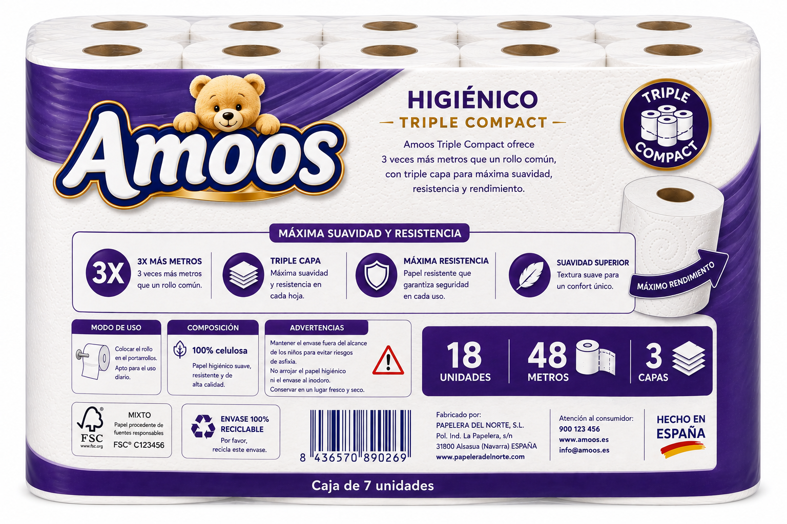 Amoos Higiénico Triple Compact 48 M / 18 UDS - Imagen 2
