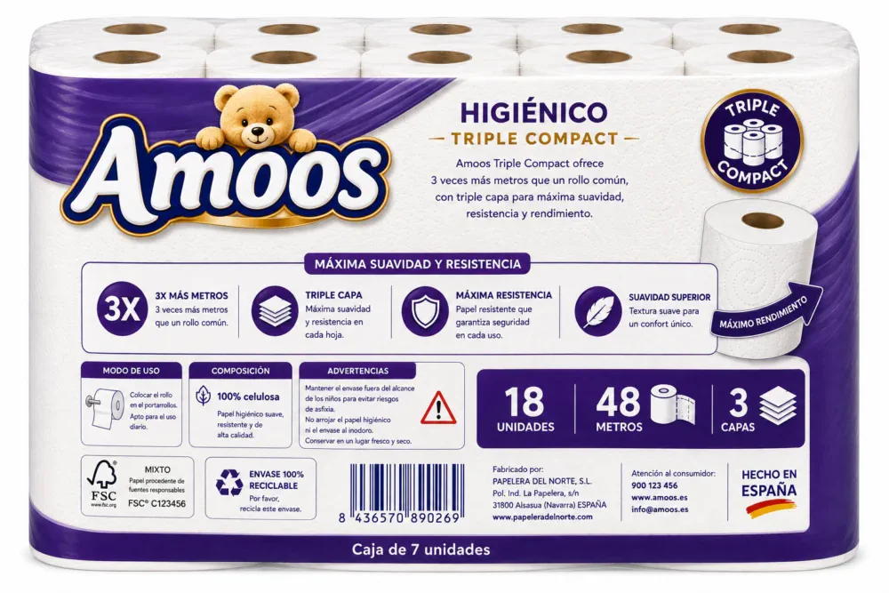 Amoos Higiénico Triple Compact 48 M / 18 UDS - Imagen 2
