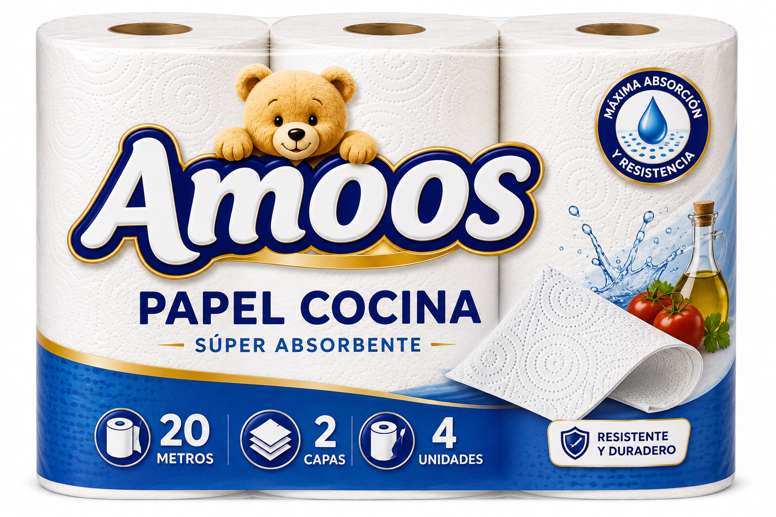 Amoos Papel Cocina 20 M / 4 UDS
