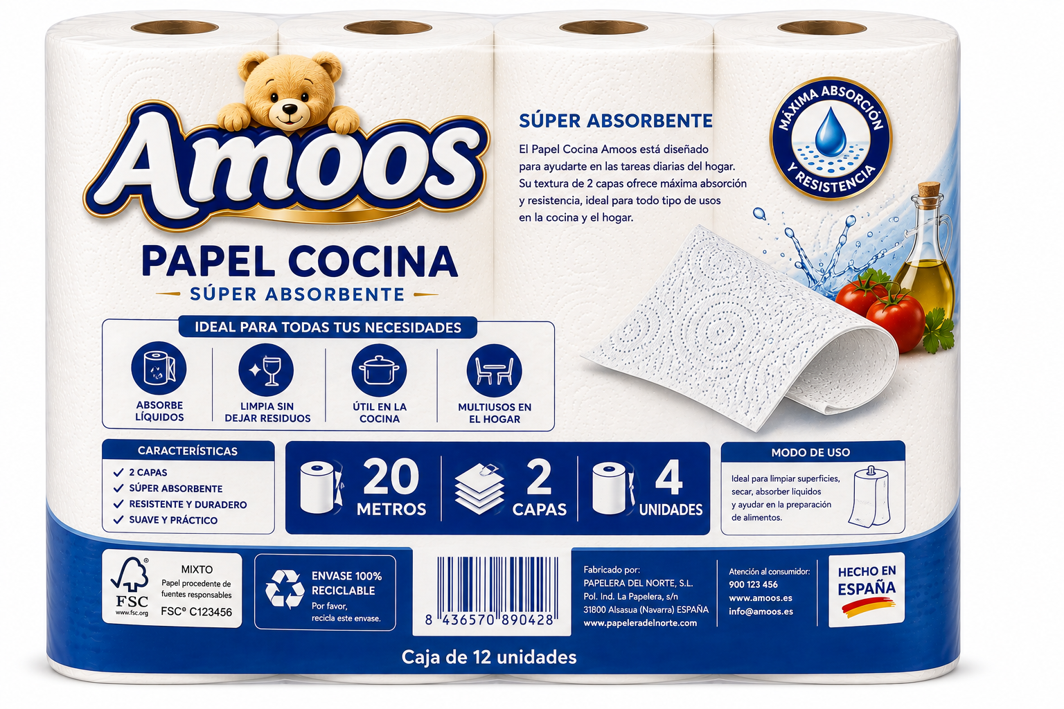 Amoos Papel Cocina 20 M / 4 UDS - Imagen 2