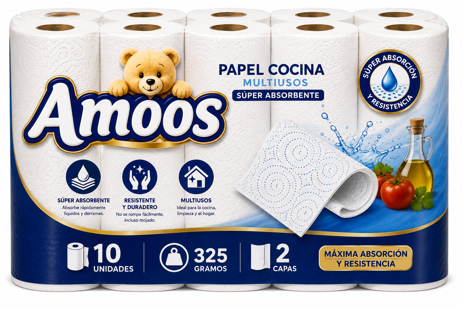 Amoos Papel Cocina Multiusos Super Absorbente 325 gr / 10 UDS