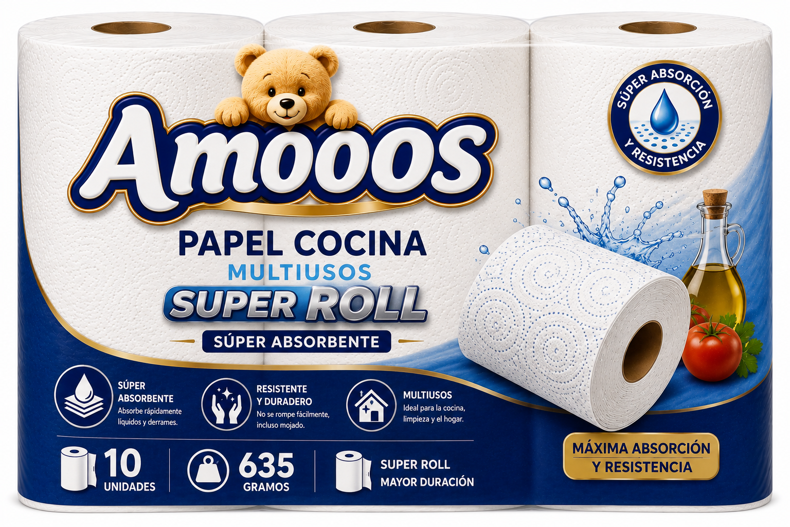 Amoos Papel Cocina Multiusos Super Roll 635 g / 10 UDS