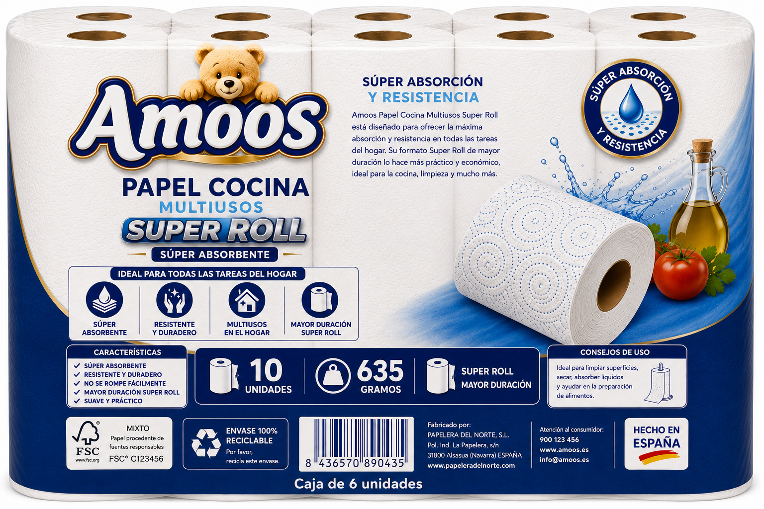 Amoos Papel Cocina Multiusos Super Roll 635 g / 10 UDS - Imagen 2