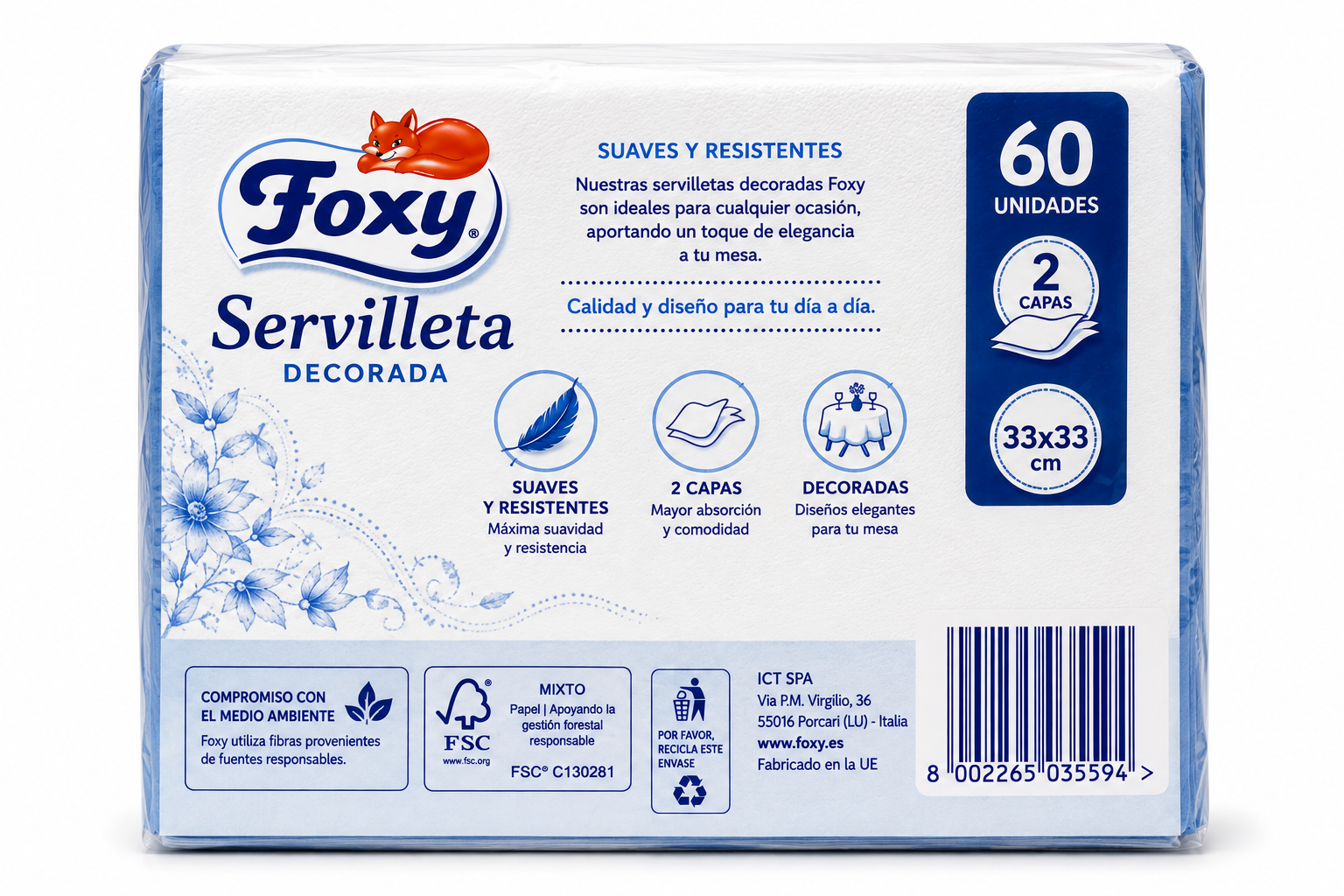 Foxy Servilleta Decorada 2 Capas 33x33 60 Uds - Imagen 2