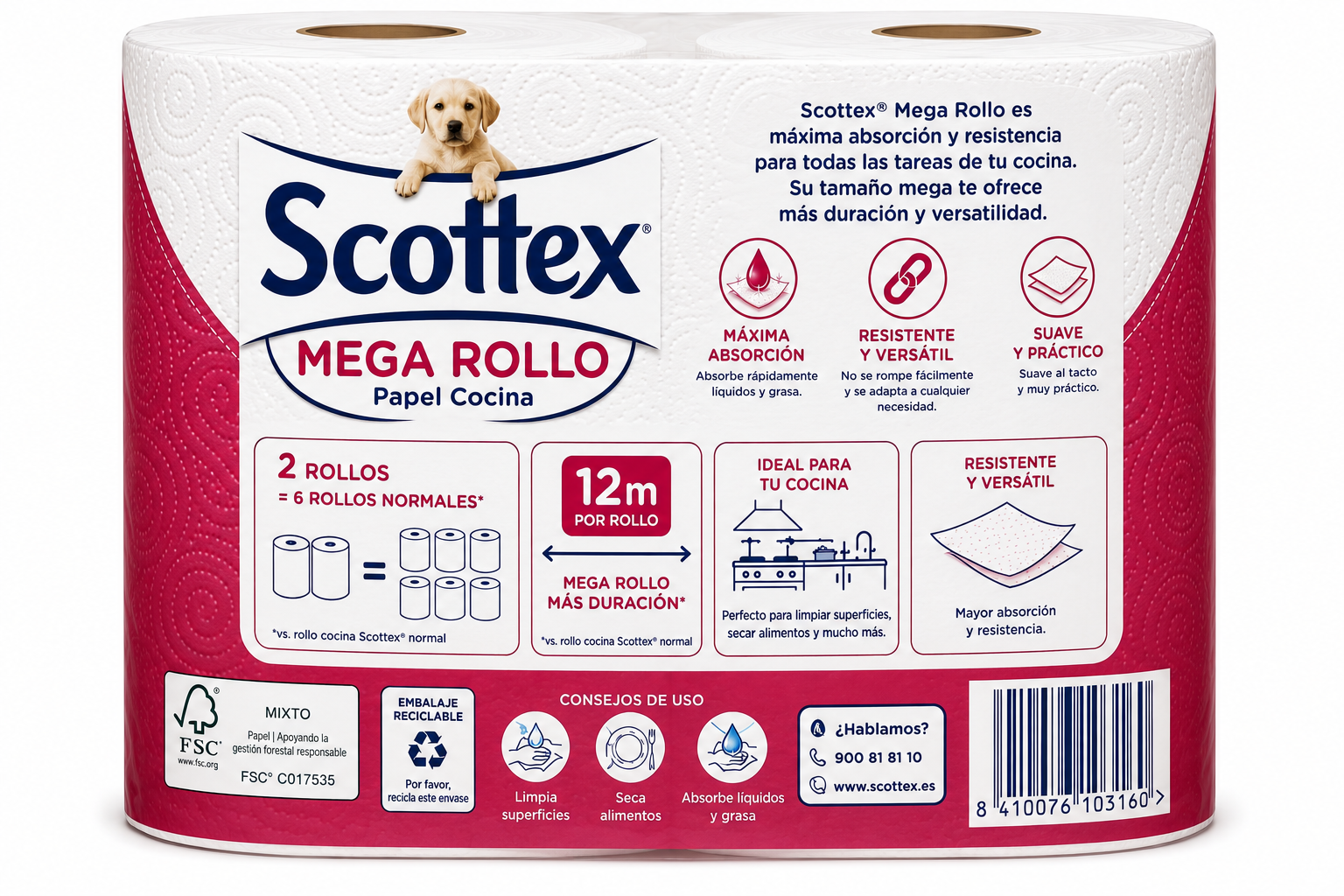 Scottex Papel Cocina Mega Rollo 12 M / 2 uds - Imagen 2