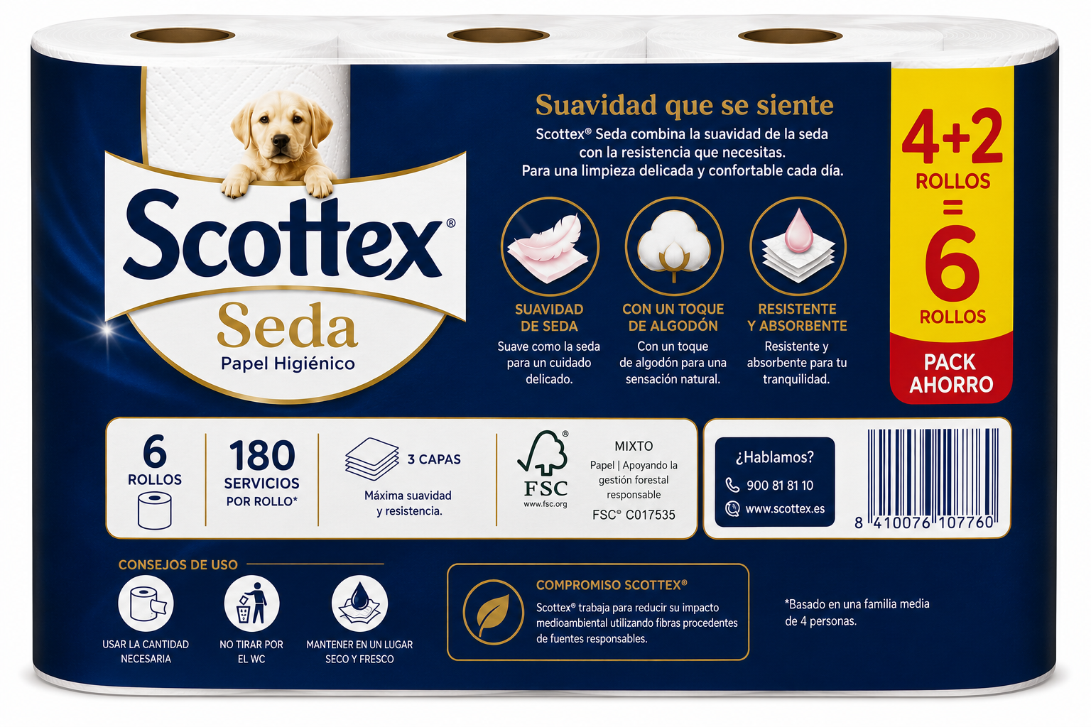 Scottex Papel Hig Seda 180sc P4+2=6r - Imagen 2