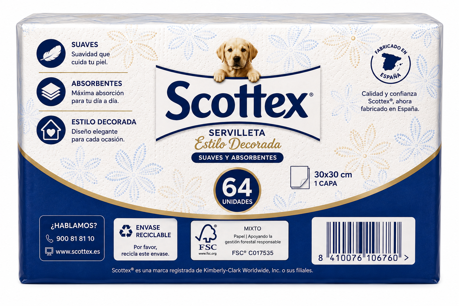 Scottex Servilleta Estilo Decorada 30x30cm 1 Capa 30cm / 64ud - Imagen 2