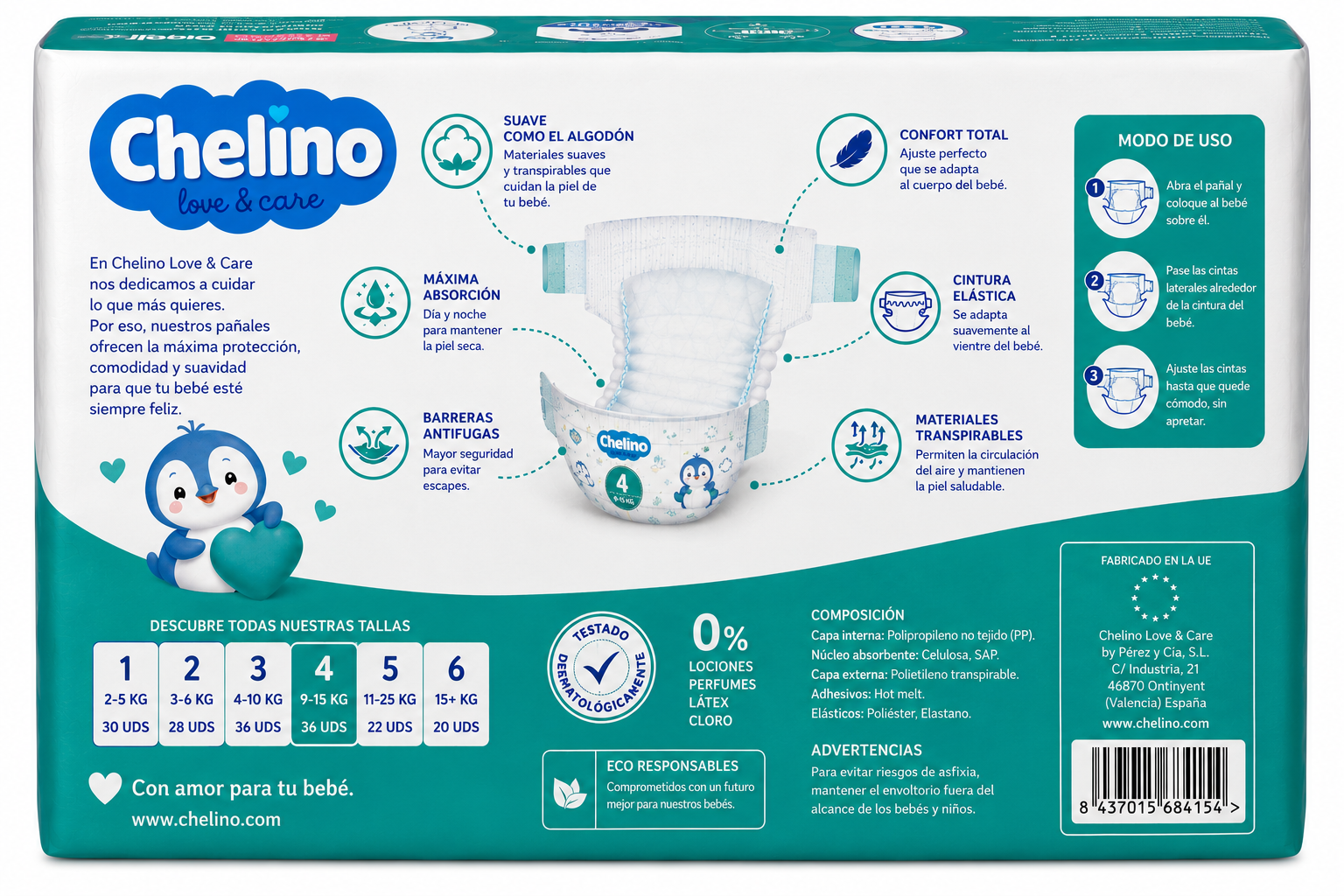 Chelino Pañal Talla 4 36 uds - Imagen 2