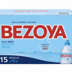 Agua Mineral Natural Bezoya | Caja de 15 Botellas (75 cl) - Tapón Sport