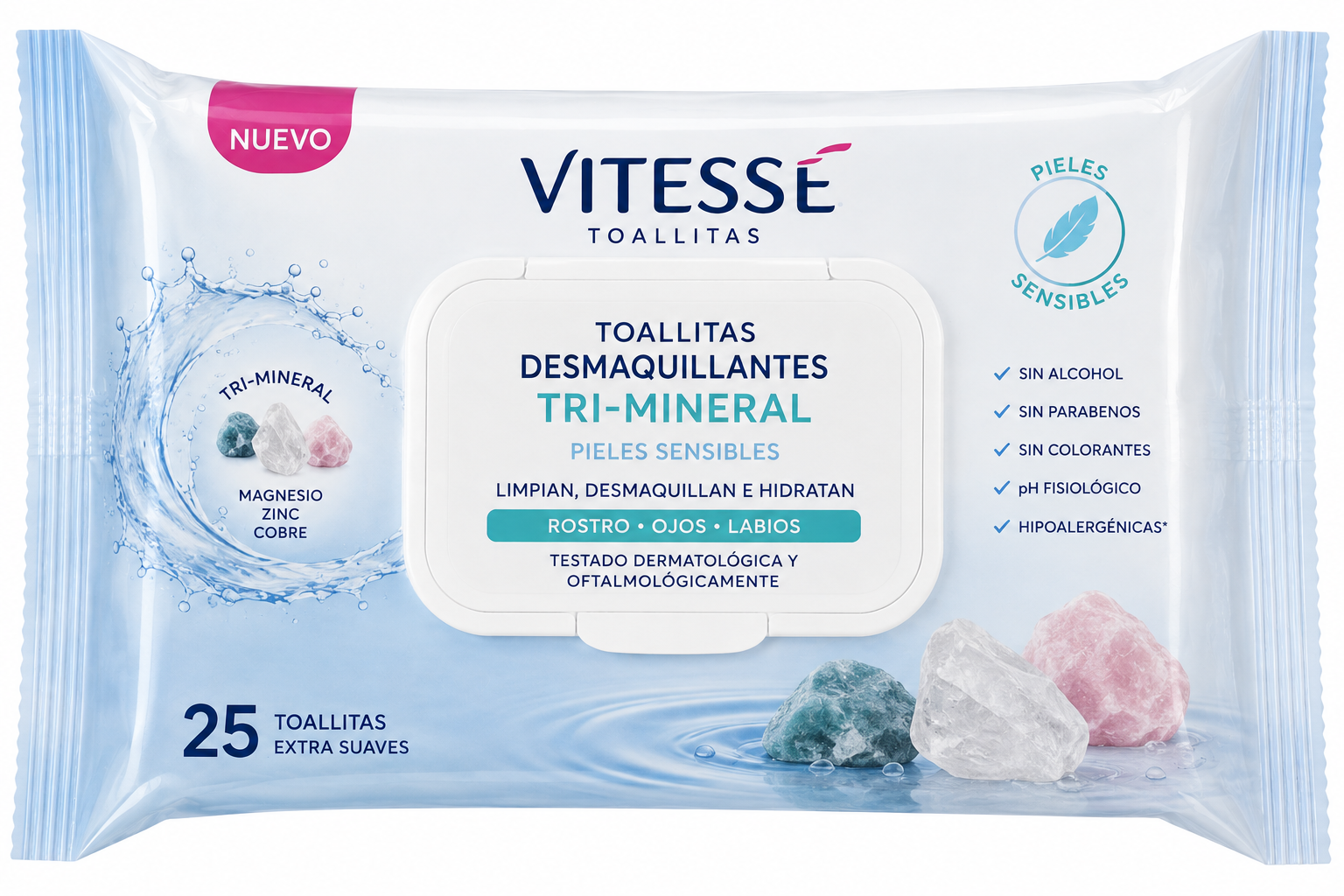 Vitesse Toallitas Desmaqui.tri-mineral Piel Sensible 25ud
