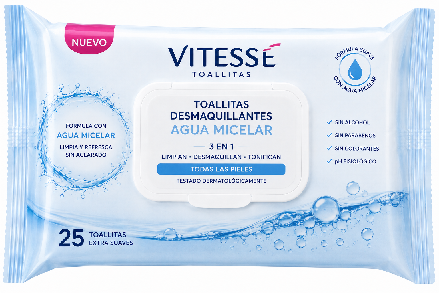 Vitesse Toallitas Desmaqui.agua Micelar 3en1 Todas las Piele