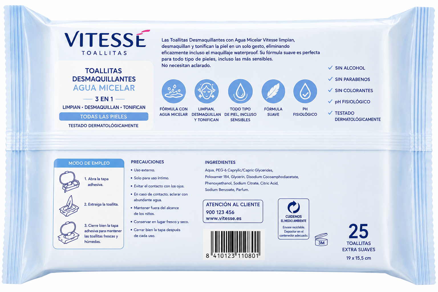 Vitesse Toallitas Desmaqui.agua Micelar 3en1 Todas las Piele - Imagen 2