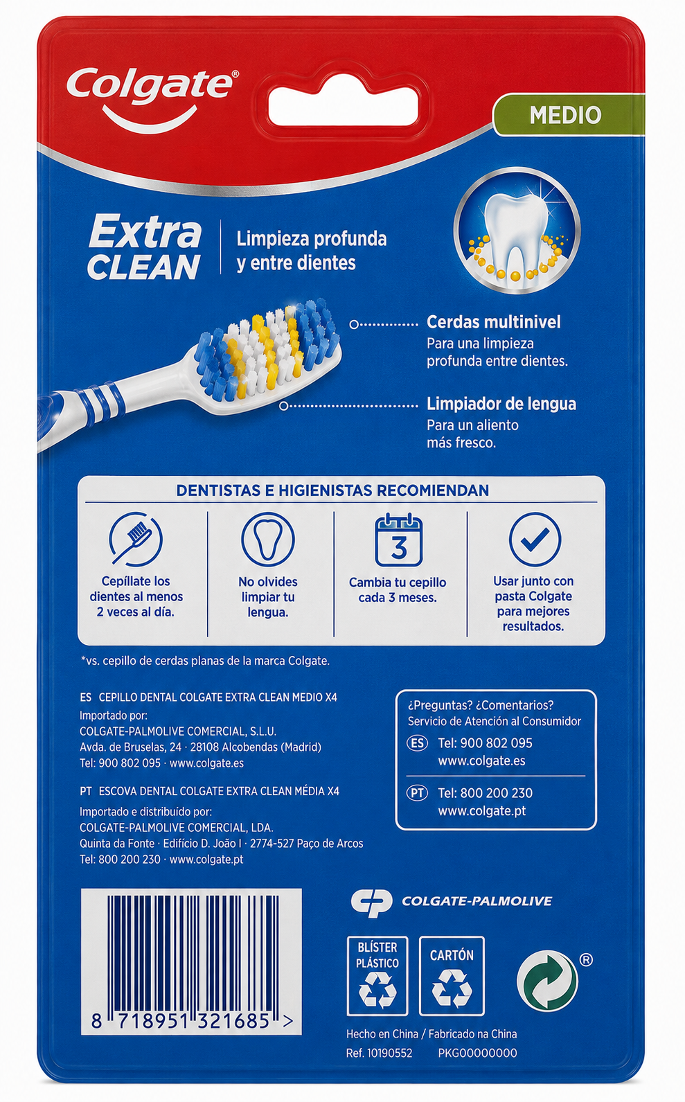 Colgate Cepillo Extra Clean Medio 4 Ud - Imagen 2