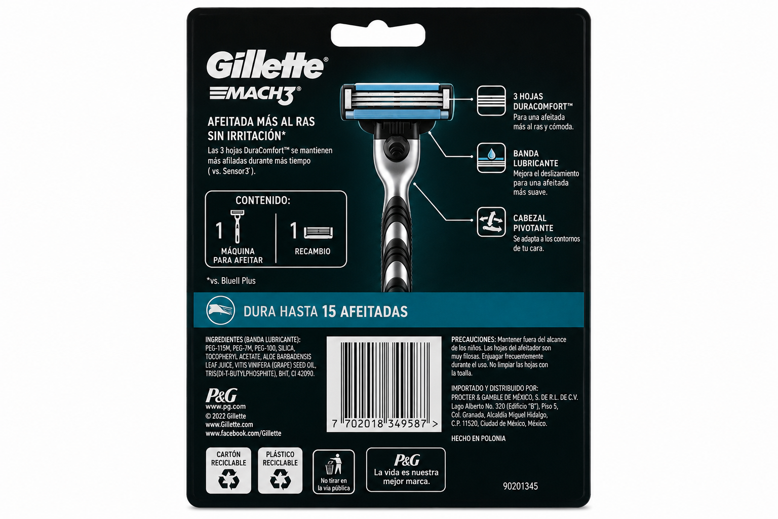 Gillette Mach3 Maquina + 1 Recambio Caja de 8 - Imagen 2