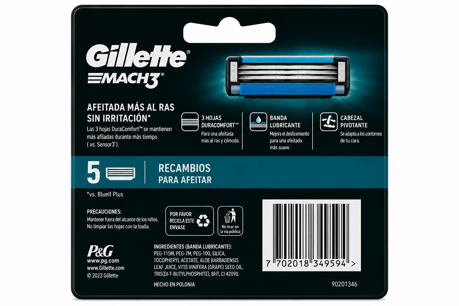 Gillette Mach3 Recambio Caja de 5 - Imagen 2