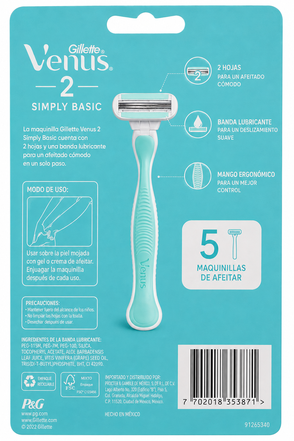 Gillette Venus 2 Simply Basic 5 uds - Imagen 2