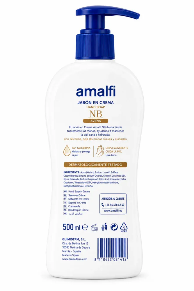 Amalfi Jabón en Crema Nb Avena 500 ml - Imagen 2