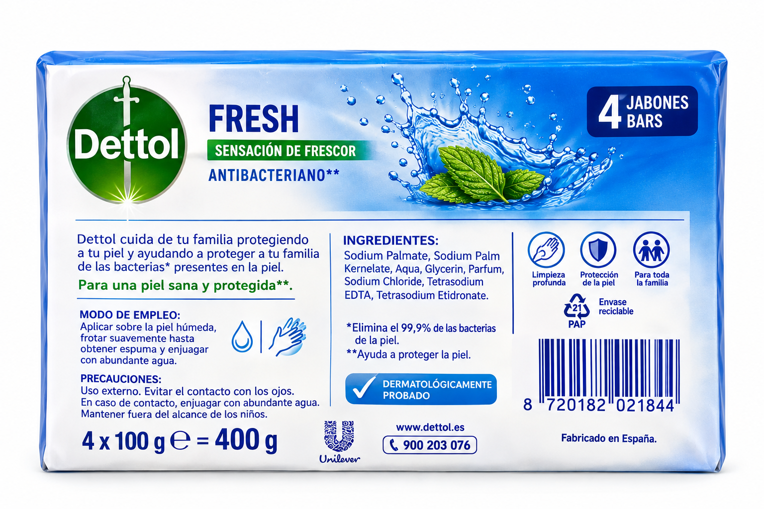 Dettol Jabón Fresh 100 g / 4 Unidades - Imagen 2