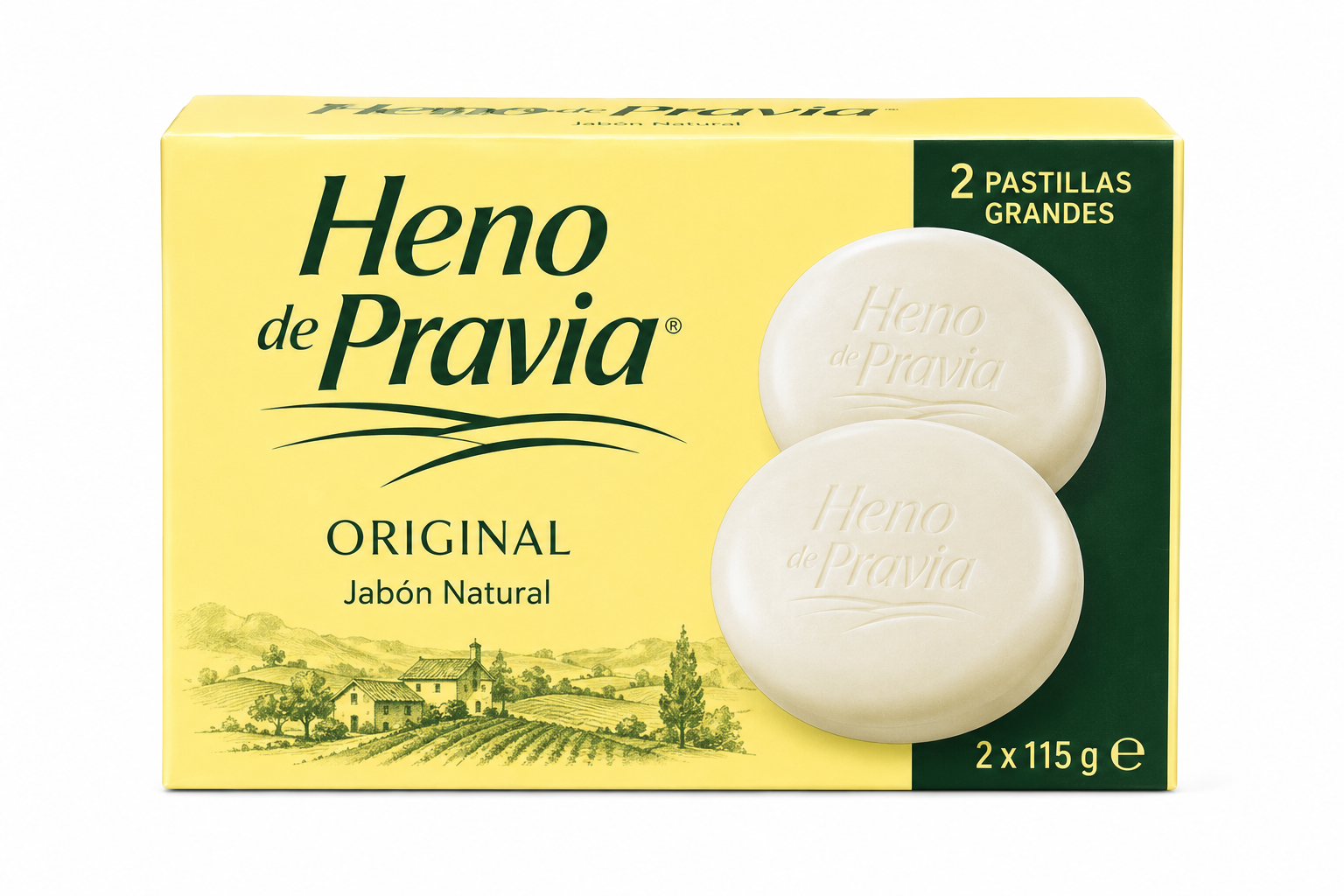 Heno de Pravia Jabon Pastilla Grande 115 gr / 2 Pastillas Cápsulas/pastillas
