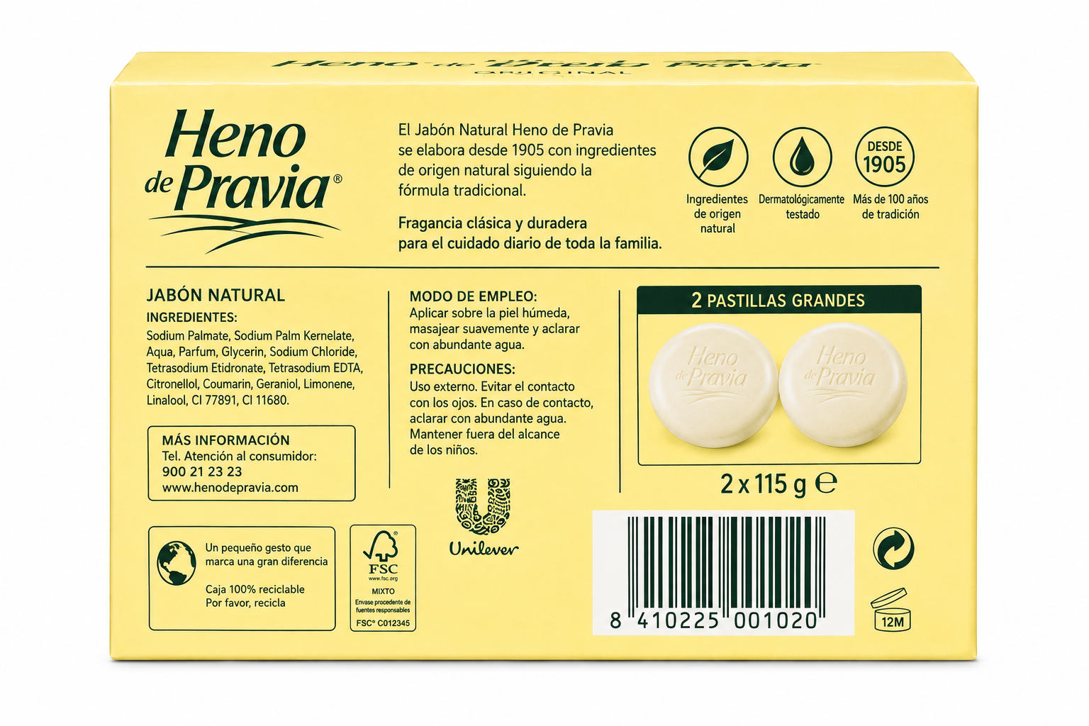Heno de Pravia Jabon Pastilla Grande 115 gr / 2 Pastillas Cápsulas/pastillas - Imagen 2