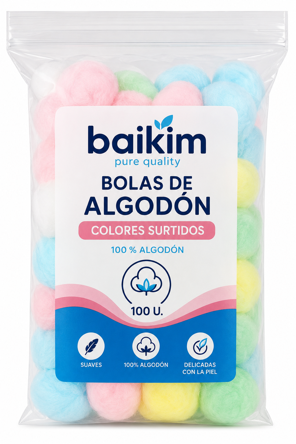 Baikim Bolas de Algodón Colores Surtidos 100 U.