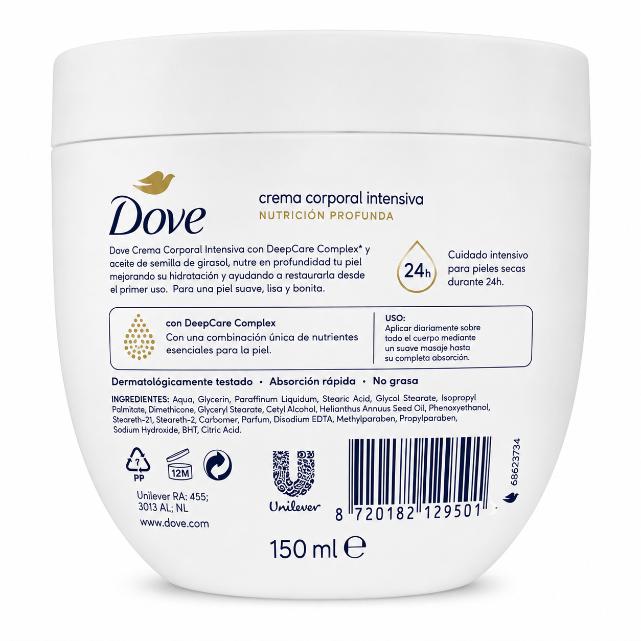 Dove Crema Corporal Intensiva 150 ml - Imagen 2