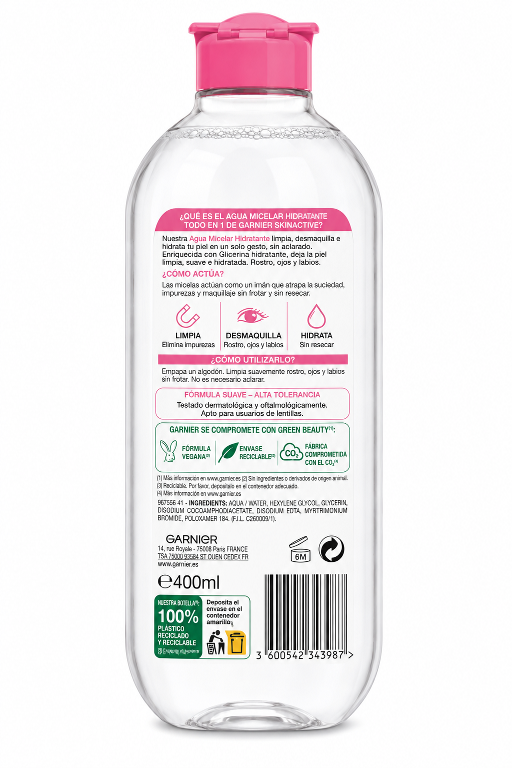 Garnier Agua Micelar Hidratante Pieles Sensibles 400ml - Imagen 2