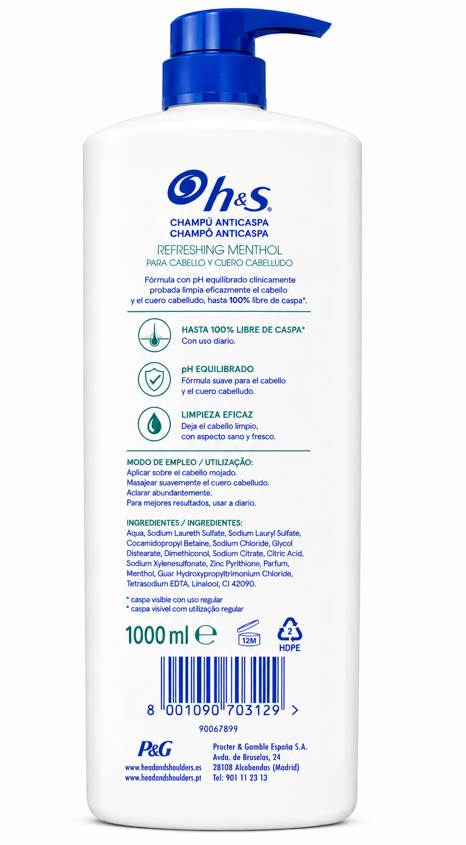 Hs Champú Refreshing Menthol 1000 ML - Imagen 2