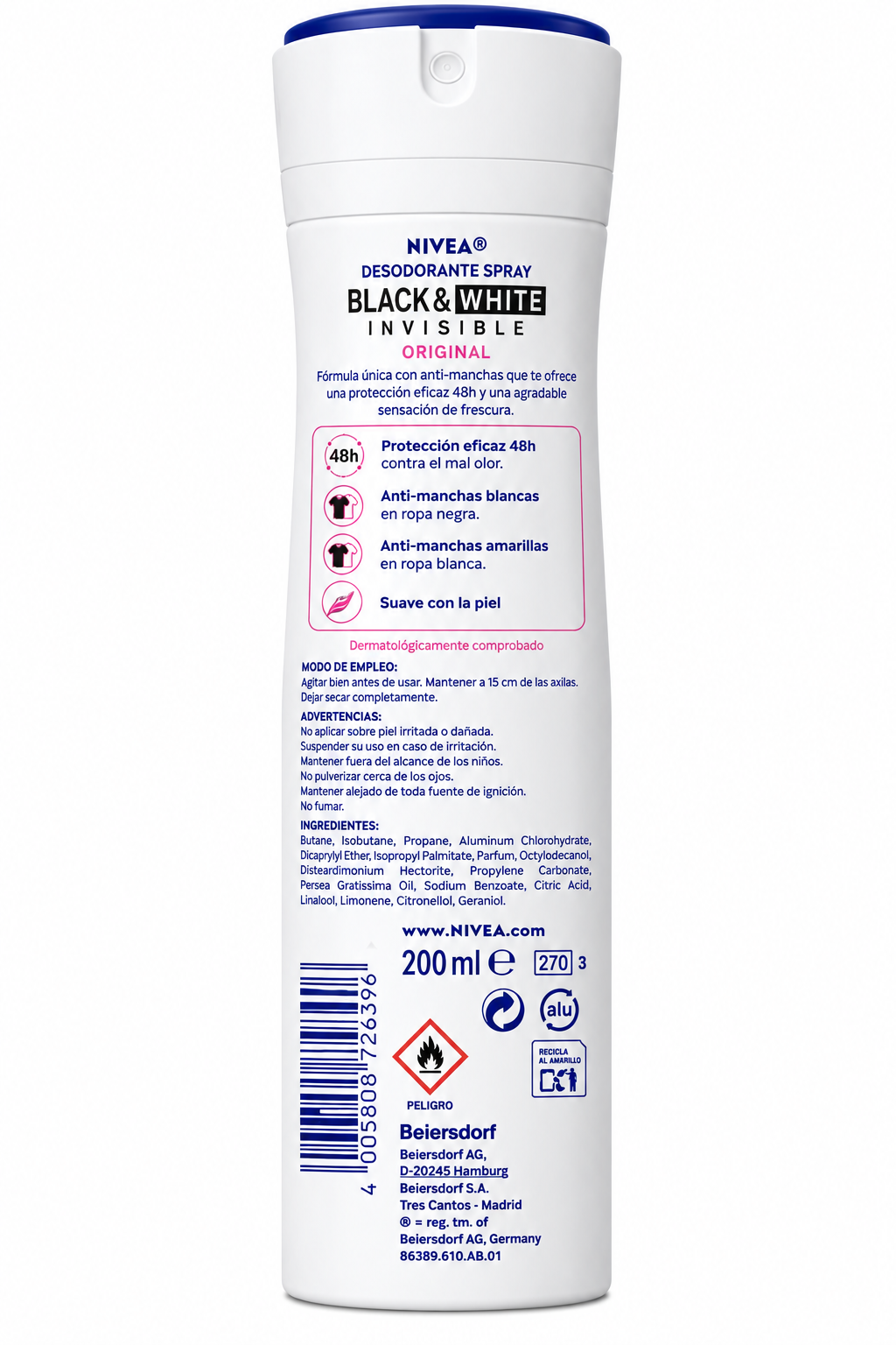 Nivea Desod Spray Black & White Invisible 200 ml - Imagen 2