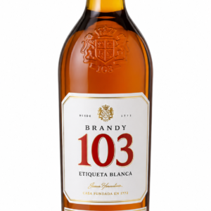 Brandy 103 Etiqueta Blanca Botella de 1 Litro Cristal