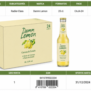 Cerveza Damm Lemon (Radler) | Caja de 24 Botellas (25 cl) - Cristal - imagen 4