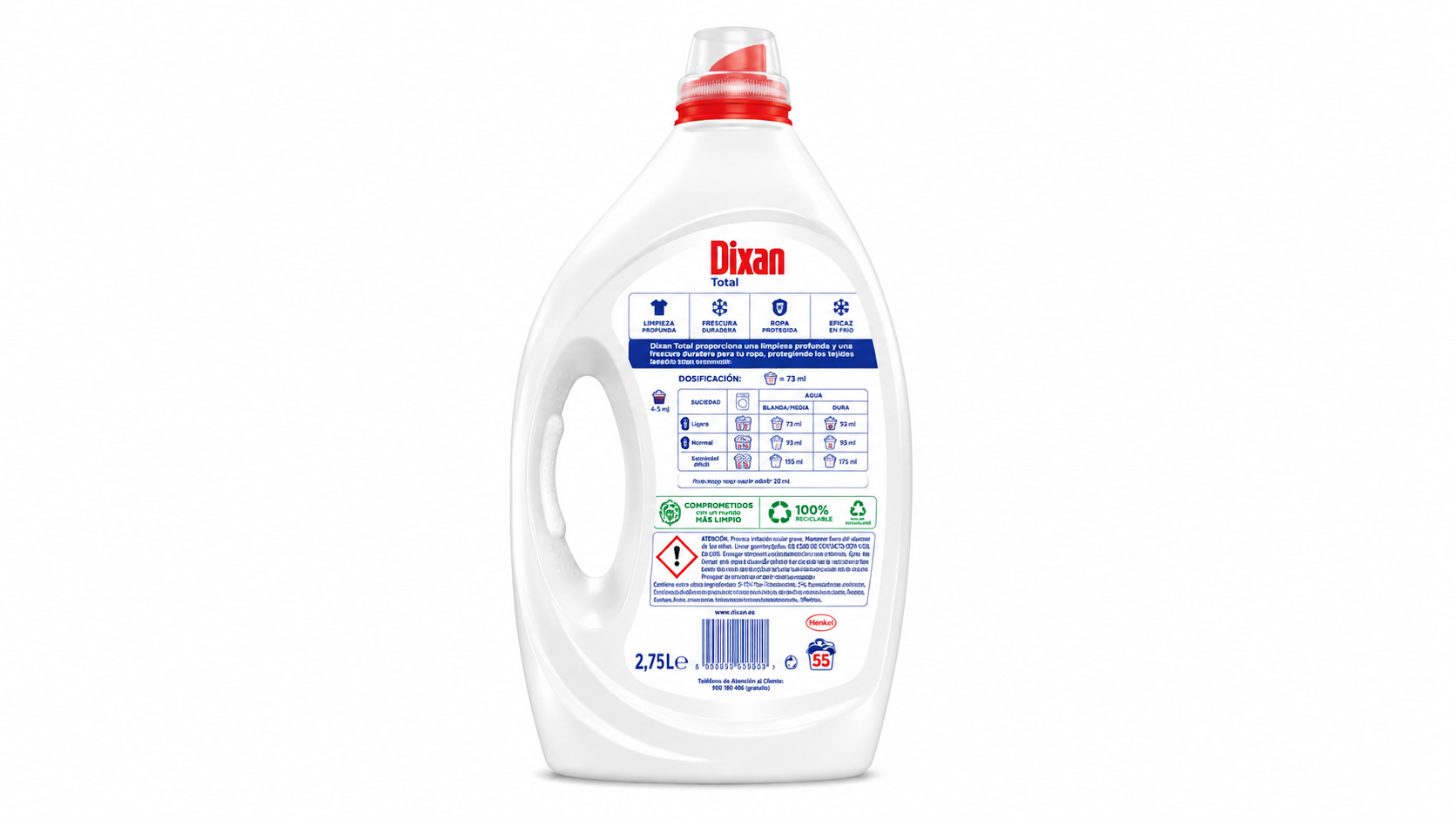 Dixan Detergente Liquido GEL | 55 DOSIS | Caja de 4 | Botella plástico - imagen 7