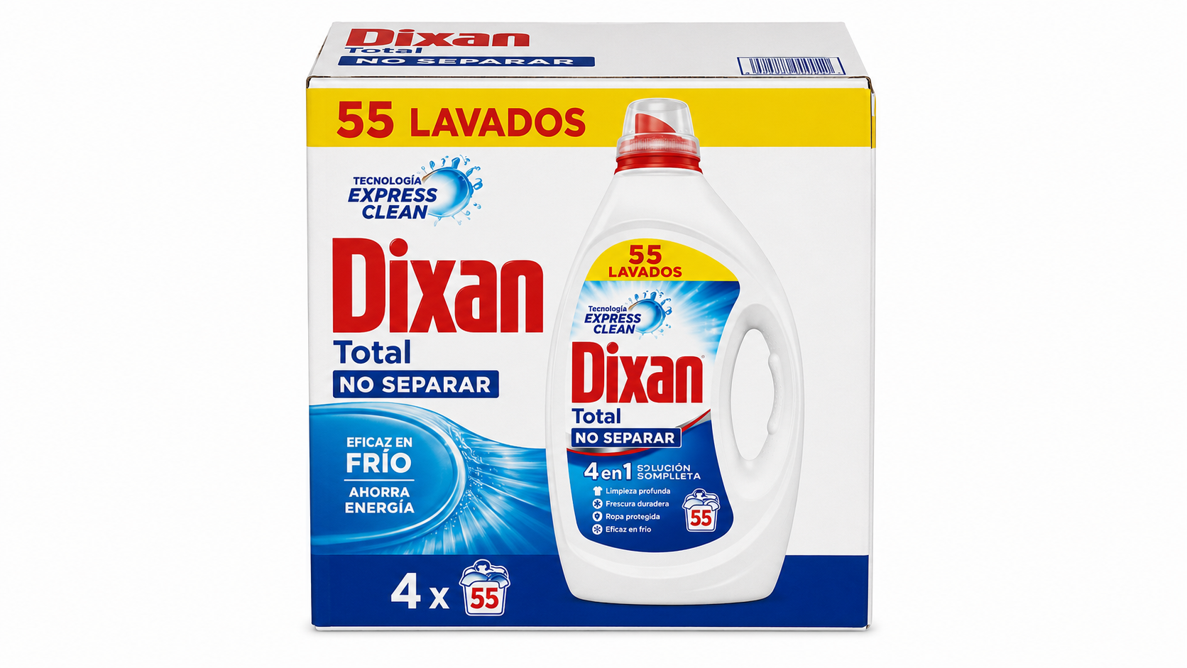 Dixan Detergente Liquido GEL NO Separar | 55 DOSIS | Caja de 4 | Botella plástico - imagen 4