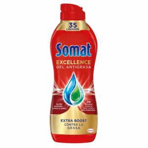Somat GEL Lavavajillas Maquina Excellence Antigrasa | 35 DOSIS | Caja de 4 | Botella plástico