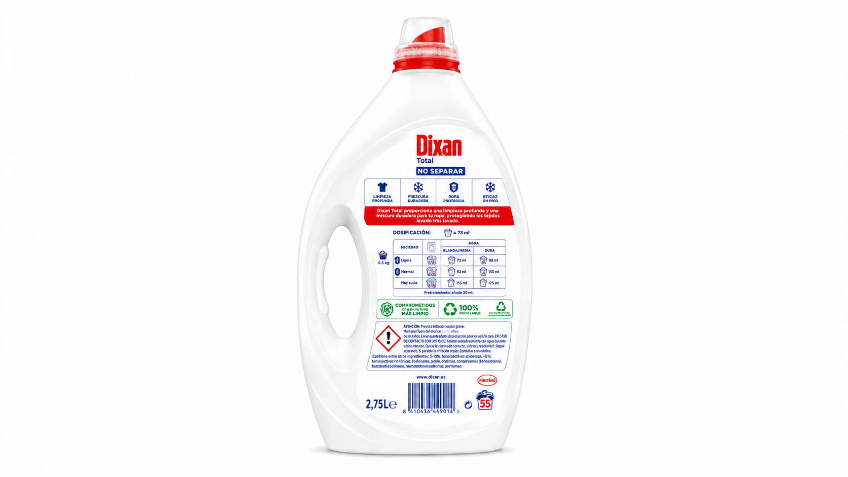 Dixan Detergente Liquido GEL | 55 DOSIS | Caja de 4 | Botella plástico - imagen 8