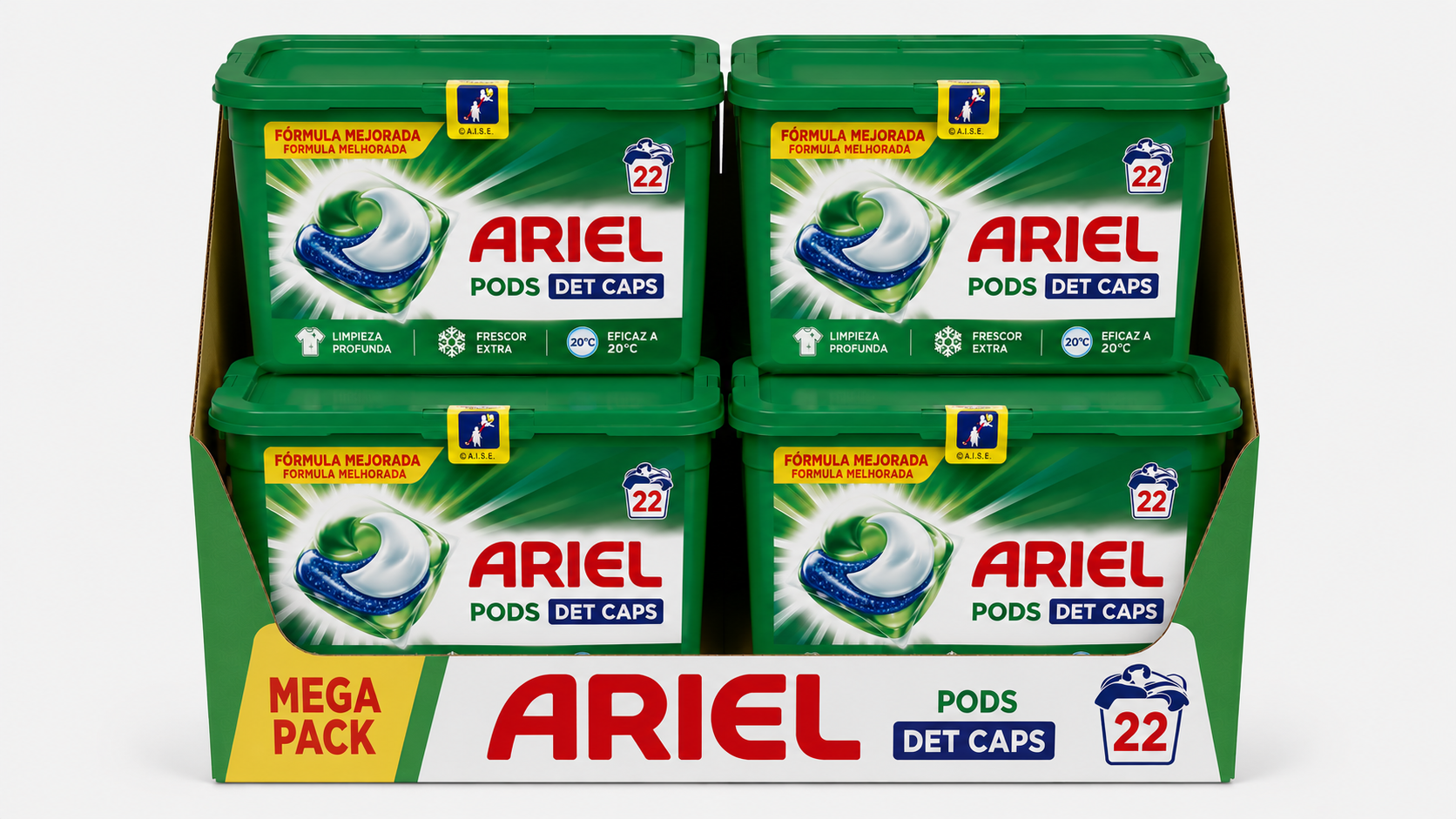 Ariel PODS DET CAPS | 22UD | Caja de 4 | Cápsulas/Pastillas
