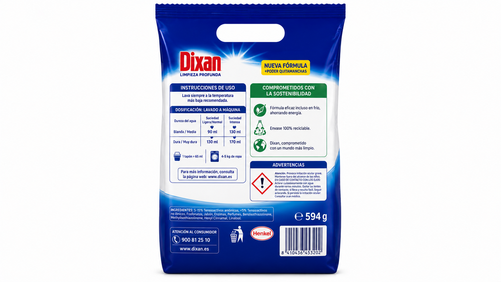 Dixan Deterg.bolsa | 12 CAC. / 0,594KG | Caja de 8 | Bolsa
