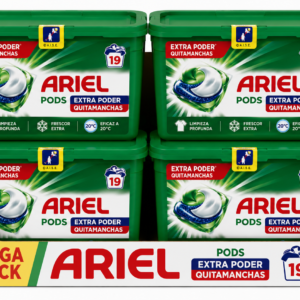 Ariel PODS Extra Poder Quitamanchas | 19 DOSIS | Caja de 4 | Cápsulas/Pastillas