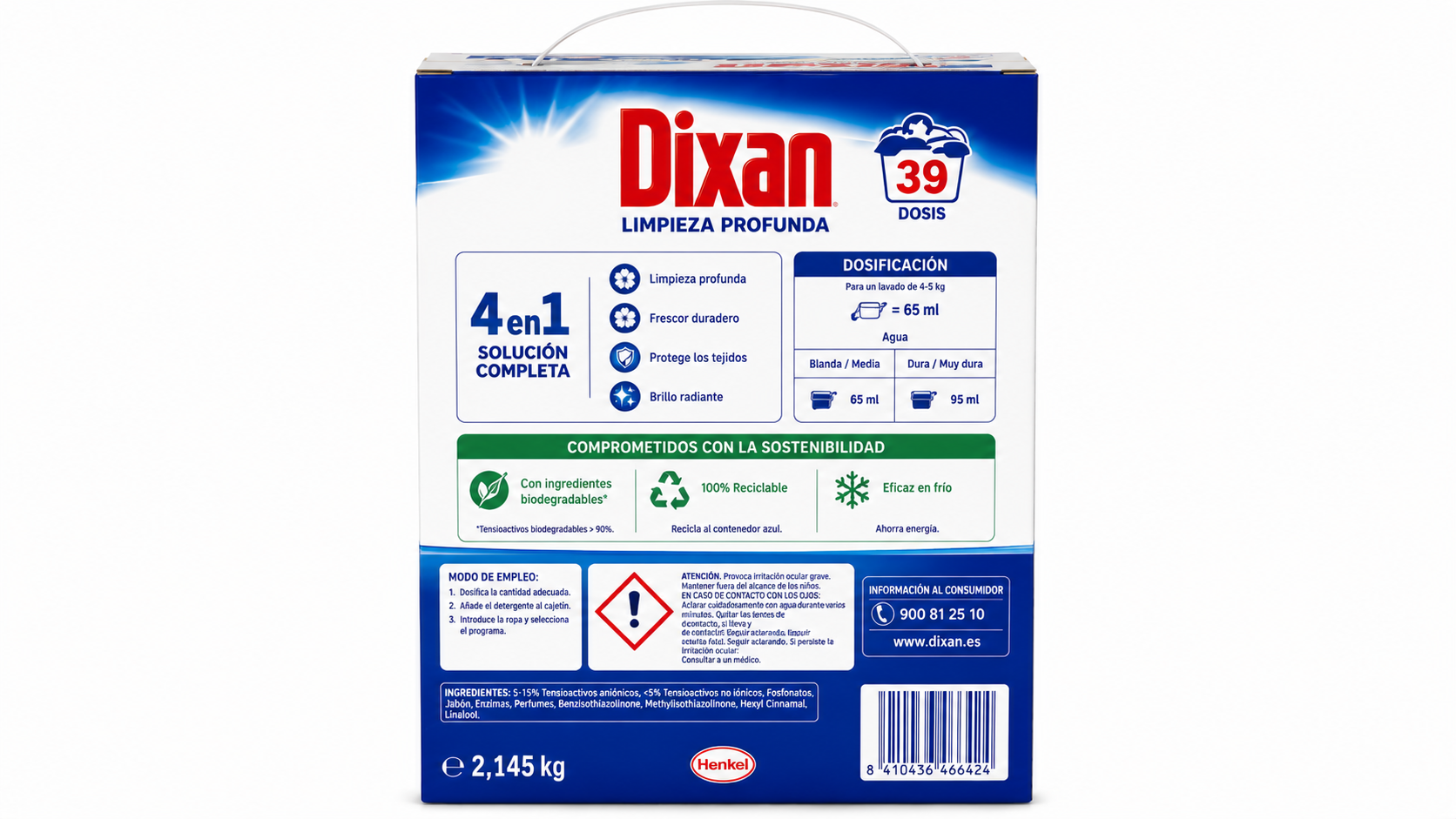Dixan Detergente Polvo Maleta | 39 DOSIS | Caja de 4 | Caja - imagen 4