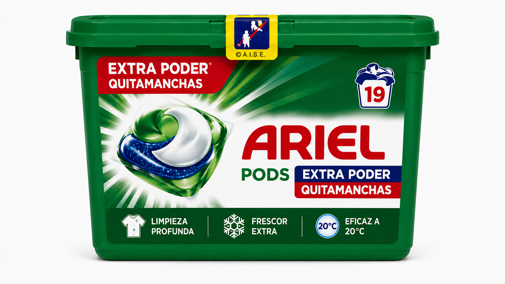 Ariel PODS Extra Poder Quitamanchas | 19 DOSIS | Caja de 4 | Cápsulas/Pastillas - imagen 2