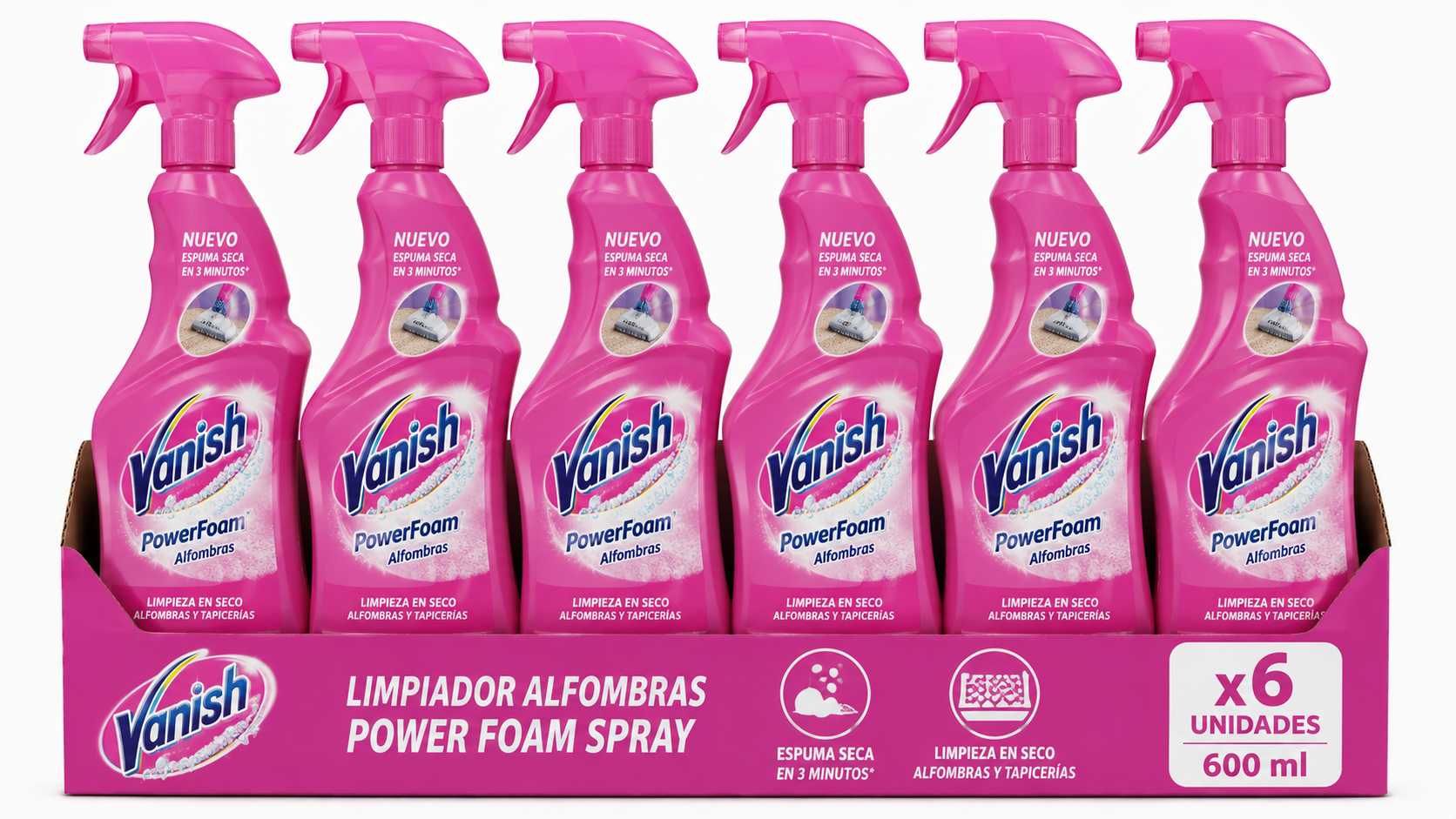 Vanish Limpiador Alfombras Power FOAM Spray | 600 ML | Caja de 6 | Spray