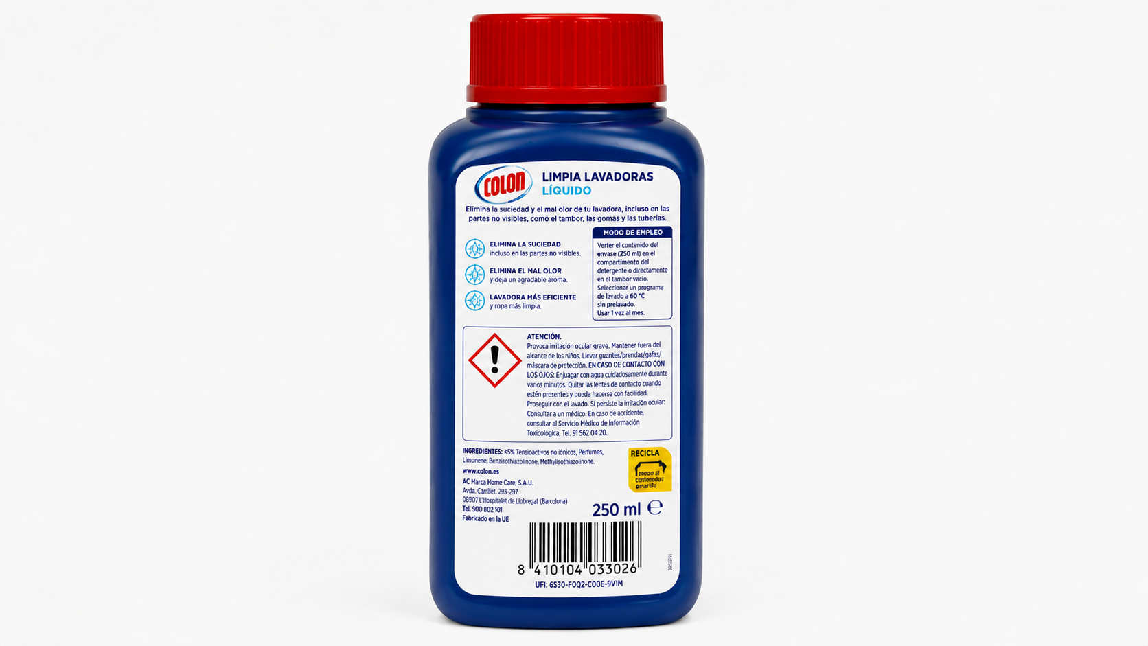 Colon Limpia Lavadoras Liquido | 250 ML | Caja de 6 | Botella plástico - imagen 2