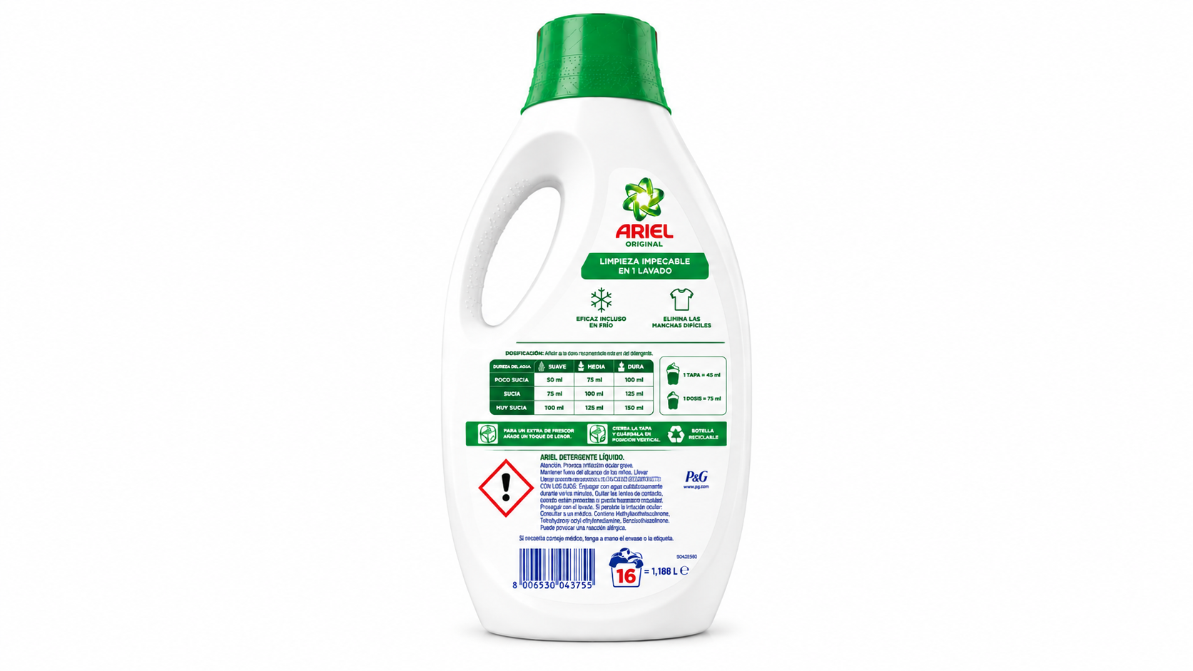 Ariel Original Deterg.liq | 16 DOSIS / 198L | Caja de 4 | Botella plástico - imagen 4