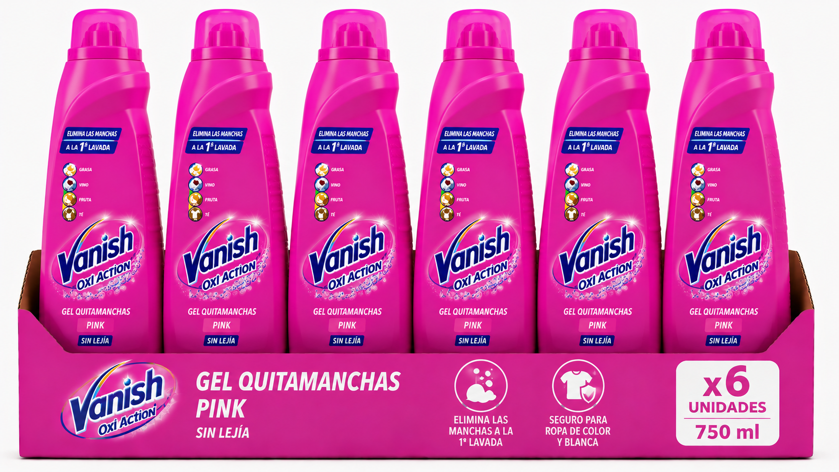 Vanish OXI Action GEL Quitamanchas PINK | 750 ML | Caja de 6 | Botella plástico
