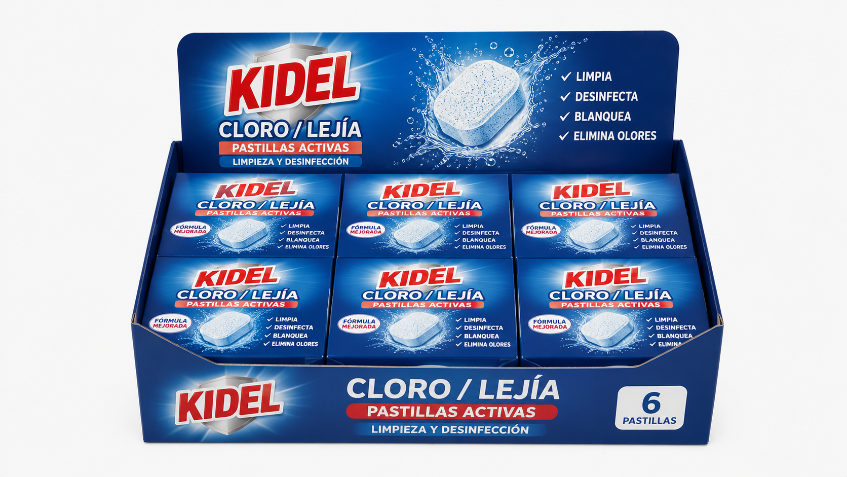 Kidel Cloro/lejia Pastillas Activas | Caja de 6 | Cápsulas/Pastillas