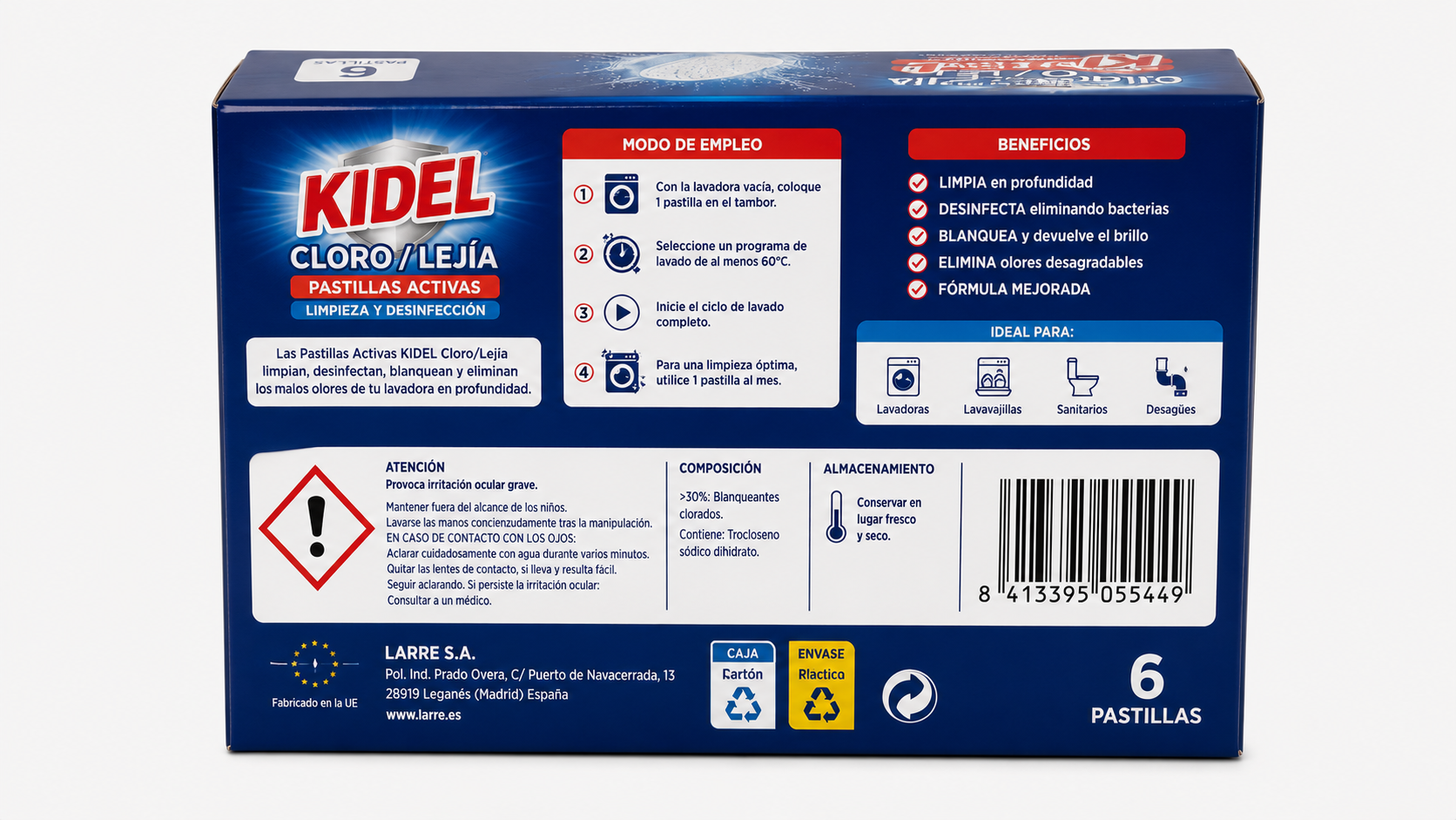 Kidel Cloro/lejia Pastillas Activas | Caja de 6 | Cápsulas/Pastillas - imagen 3